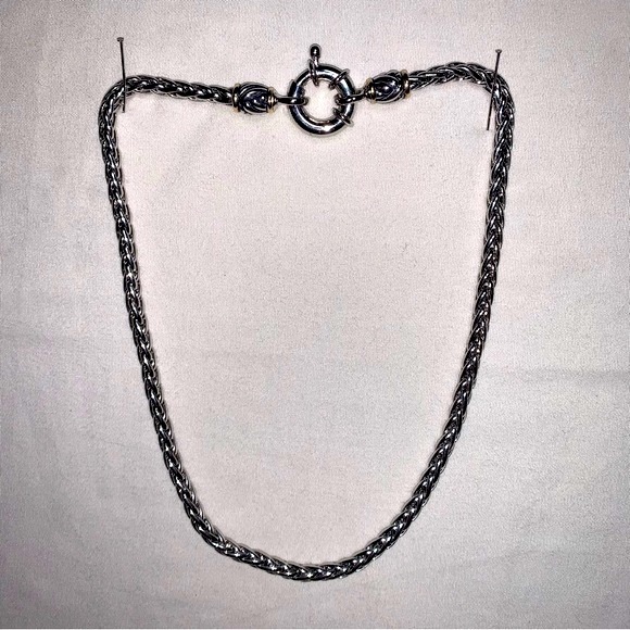 Silver Necklace with Double Row Charm Chain Necklace 17" Lobster Clasp - Picture 4 of 9